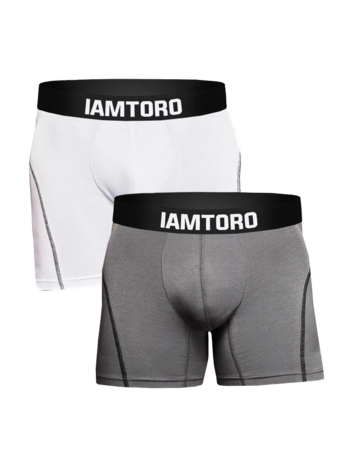 IAMTORO 2 PACK Premium Heren Boxershort WIT/GRIJS
